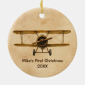 Vintage Airplane Whimsical Aviator 1st Christmas セラミックオーナメント (裏面)