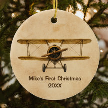 Vintage Airplane Whimsical Aviator 1st Christmas