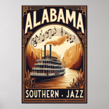 Vintage Alabama Jazz Riverboat Poster