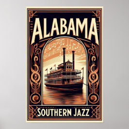 Vintage Alabama Jazz Riverboat Poster ポスター
