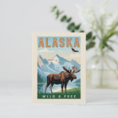 Vintage Alaska Moose Mountain Wild & Free ポストカード (スタンド正面)