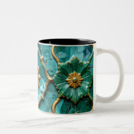 Vintage Algerian Turquoise Ceramic Art Mug ツートーンマグカップ
