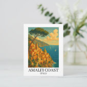 Vintage Amalfi Coast Italy Illustration ポストカード (スタンド正面)