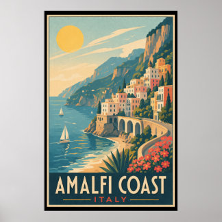 Vintage Amalfi Coast Italy Travel ポスター