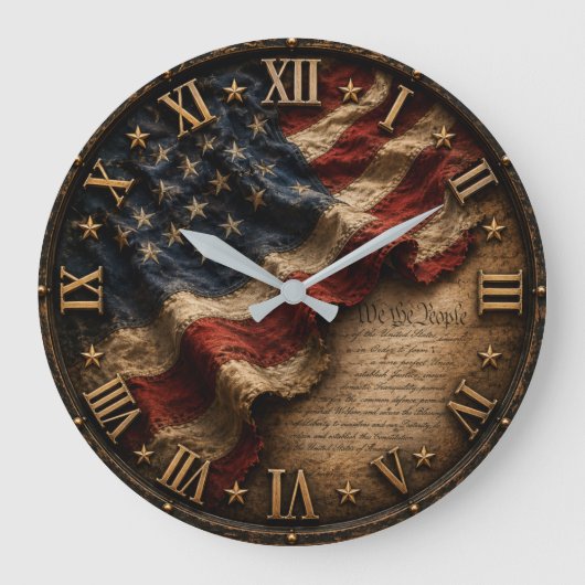Vintage American Flag ラージ壁時計 (正面)