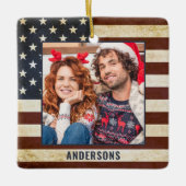 Vintage American Flag Custom 2 Photo Patriotic セラミックオーナメント (正面)