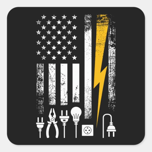 Vintage American Flag Lineman Electrician Tools スクエアシール (正面)