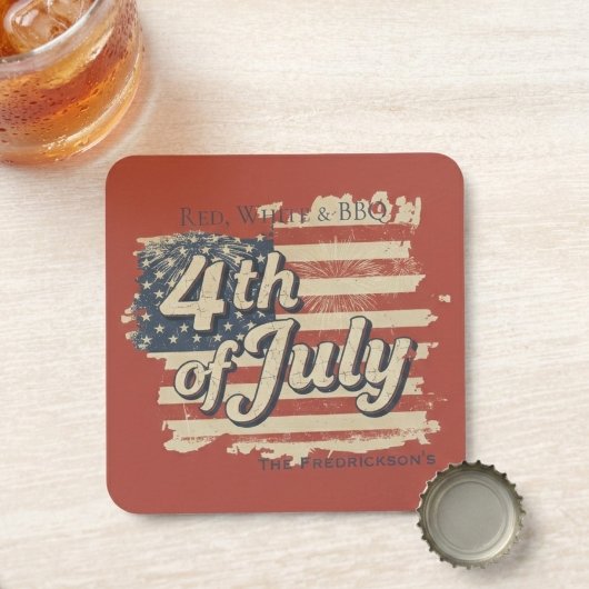 Vintage Americana Fireworks Picnic スクエアペーパーコースター