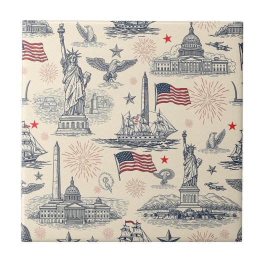 Vintage Americana Fireworks Scenic (2) タイル (正面)