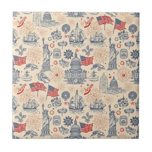 Vintage Americana Fireworks Scenic (3) タイル (正面)