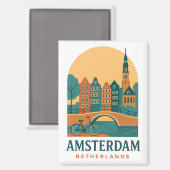 Vintage Amsterdam Magnet - Retro Netherlands  マグネット (正面/裏面)