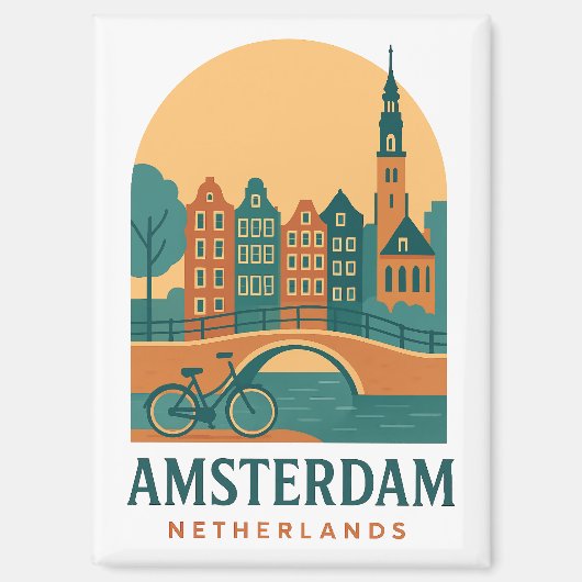 Vintage Amsterdam Magnet - Retro Netherlands  マグネット (正面)