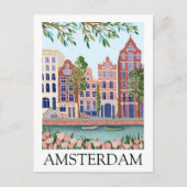 Vintage Amsterdam Netherlands Architecture Floral ポストカード (正面)
