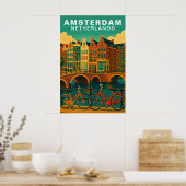 Vintage Amsterdam Netherlands Canals & Bicycle ポスター (キッチン)