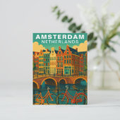 Vintage Amsterdam Netherlands Canals & Bicycle ポストカード (スタンド正面)