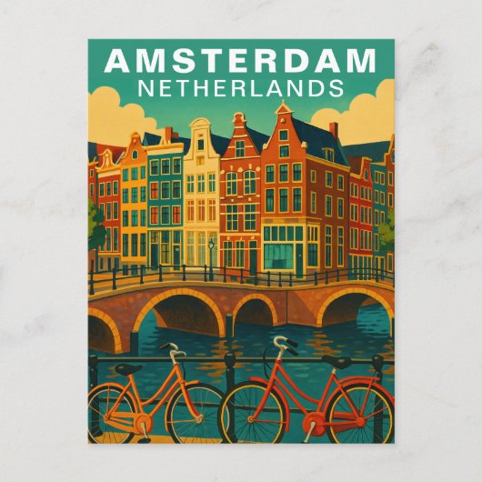 Vintage Amsterdam Netherlands Canals & Bicycle ポストカード (正面)