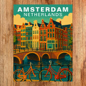 Vintage Amsterdam Netherlands Canals & Bicycle ポストカード