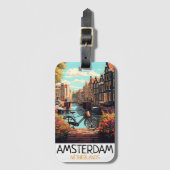 Vintage Amsterdam Netherlands Painting ラゲッジタグ (正面縦)