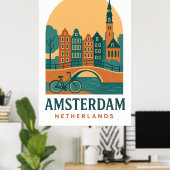 Vintage Amsterdam Netherlands Retro Travel Poster  ポスター (ホームオフィス)