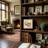 Vintage Anatomical Skull Ink Drawing Sepia タイル