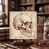Vintage Anatomical Skull Ink Drawing Sepia タイル