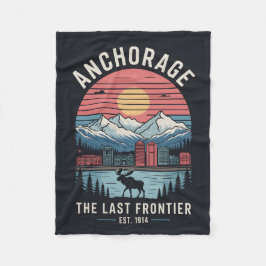 Vintage Anchorage Alaska Retro Travel Poster Illus フリースブランケット