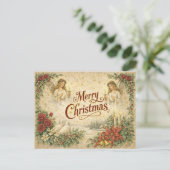 Vintage Angel and Dove Merry Christmas  シーズンポストカード (スタンド正面)