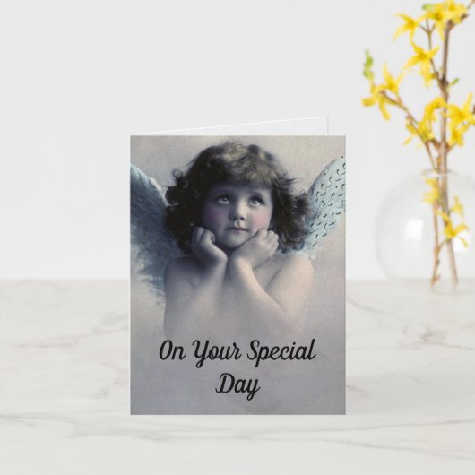 Vintage Angel Birthday Greeting Card カード (黄色い花)