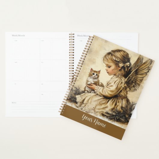 Vintage Angel + Cat Planner Personalize Your Name プランナー手帳 (ディスプレー)