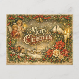 Vintage Angel Cherub Merry Christmas  シーズンポストカード