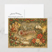 Vintage Angel Cherub Merry Christmas  シーズンポストカード (正面/裏面)