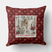 Vintage Angel Poinsettia Red Gold Holiday Christma クッション (裏面)