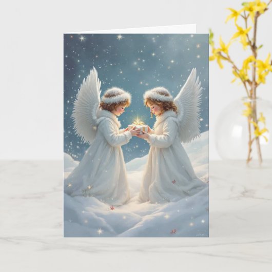 Vintage Angels Gift Giving カード (黄色い花)