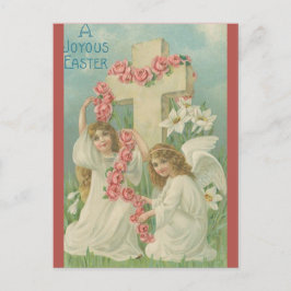Vintage Angels With a Cross Pink Flowers Easter ポストカード