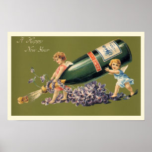 Vintage Angels with Champagne; A Happy New Year ポスター