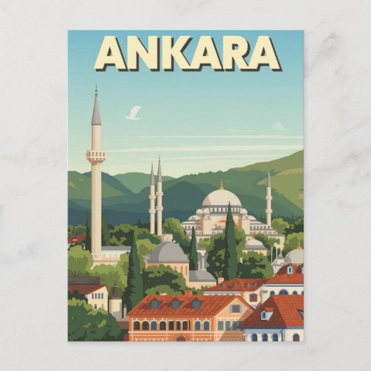 Vintage Ankara Turkey Travel Poster Mosque ポストカード (正面)