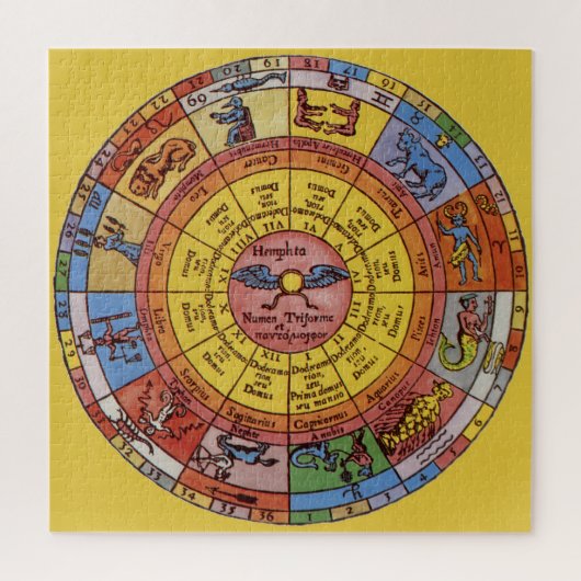 Vintage Antique Astrology, Celestial Zodiac Wheel ジグソーパズル (縦)