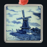 Vintage Antique Delft Blue Tile - Windmill メタルオーナメント<br><div class="desc">A very nice old image from an original antique Delft Tile. Here we have a windmill by the water, a classic Dutch scene. Delftware, or Delft pottery, denotes blue and white pottery made in and around Delft in the Netherlands and the tin-glazed pottery made in the Netherlands from the 16th...</div>