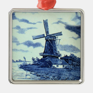 Vintage Antique Delft Blue Tile - Windmill メタルオーナメント