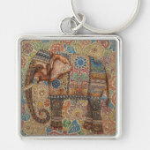 Vintage, Antique Elephant,Batik Pattern キーホルダー (正面)