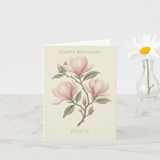 Vintage Antique Magnolia Elegant Custom Birthday  カード (小さな植物)