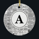 Vintage Antique Newspaper Monogram セラミックオーナメント<br><div class="desc">This is a wonderful gift idea for someone special, for a special celebration, a birthday party, Christmas present or any gift giving occasion. This unique gift can be customized to fit your needs. Images can be added, changed or moved. Text can be changed to a different font, moved, added, or...</div>
