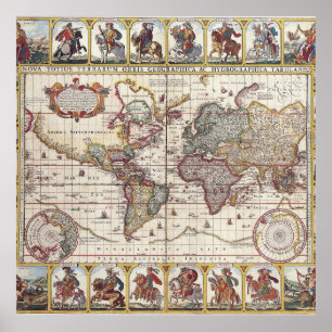 Vintage Antique Old World Map Design Faded Print ポスター