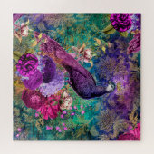 Vintage Antique Purple and Teal Peacock ジグソーパズル (横)