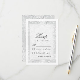 Vintage Antique White Lace Wedding 出欠カード