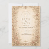 Vintage Antique Wildflower Botanical Wedding セーブザデート (正面)