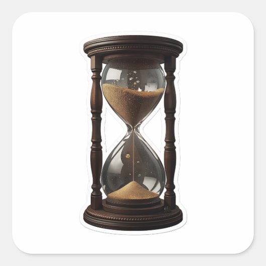 Vintage Antique Wooden Hourglass 3D Timepiece Die- スクエアシール (正面)