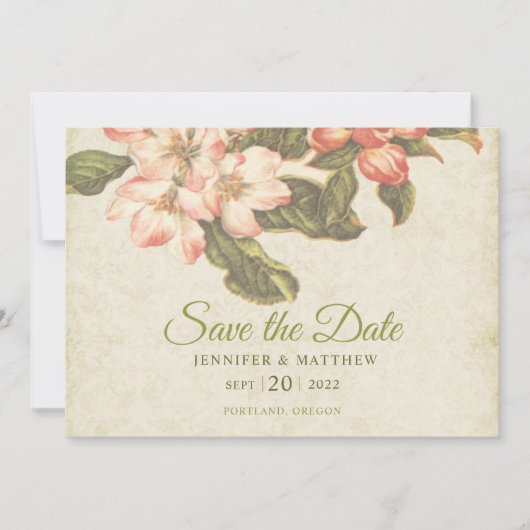 Vintage Apple Blossom Wedding Save the Date Card (正面)