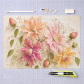 Vintage apricot Orchid Botanical Decoupage Paper  薄葉紙 (クラフト)