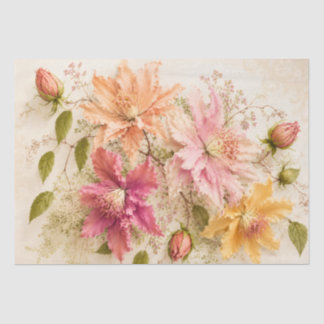 Vintage apricot Orchid Botanical Decoupage Paper 薄葉紙